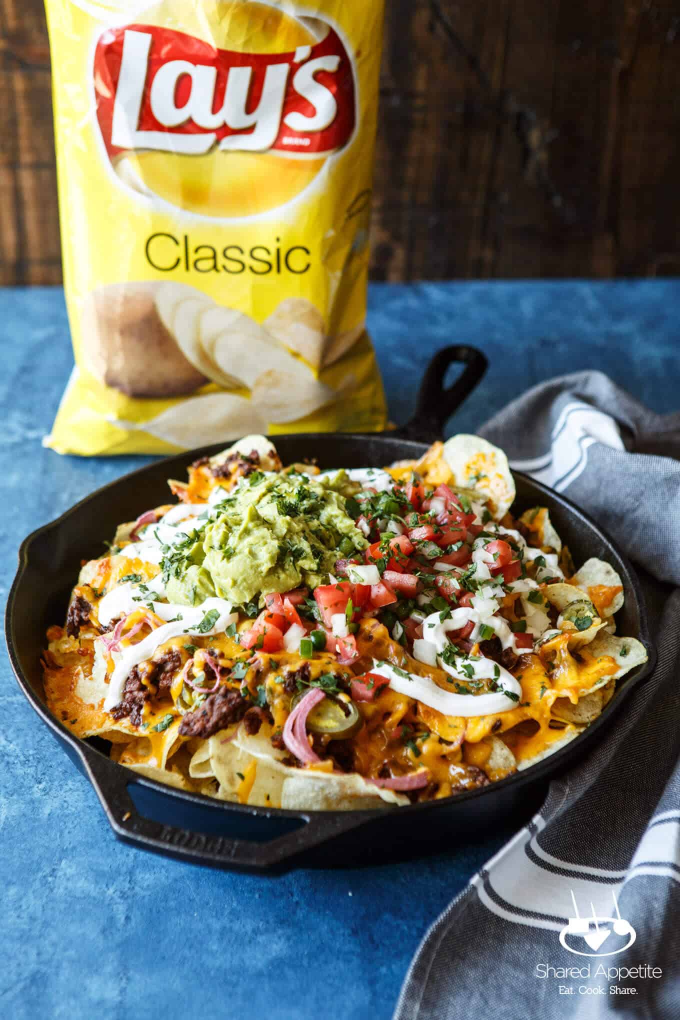 Skillet Loaded Taco Potato Chip Nachos | sharedappetite.com