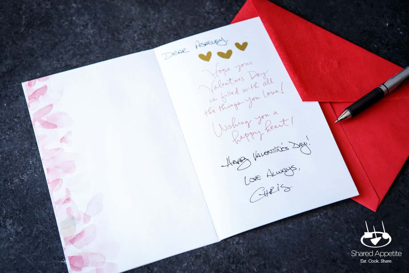 Valentine Day Card for my wife along with Nutella Filled Red Velvet Cake Truffles | sharedappetite.com