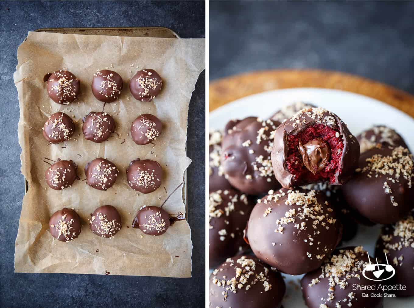 Nutella Filled Red Velvet Cake Truffles | sharedappetite.com