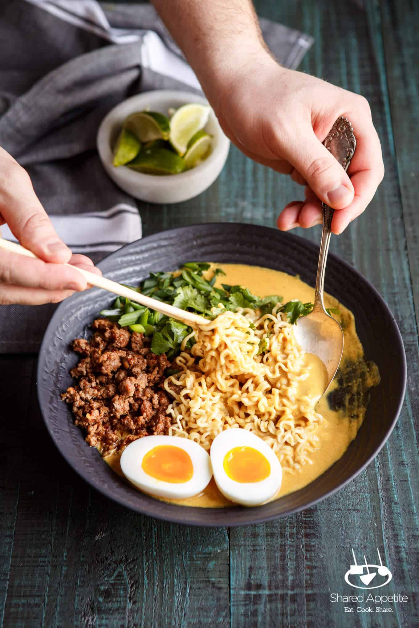 Spicy Lamb Coconut Curry Ramen | sharedappetite.com