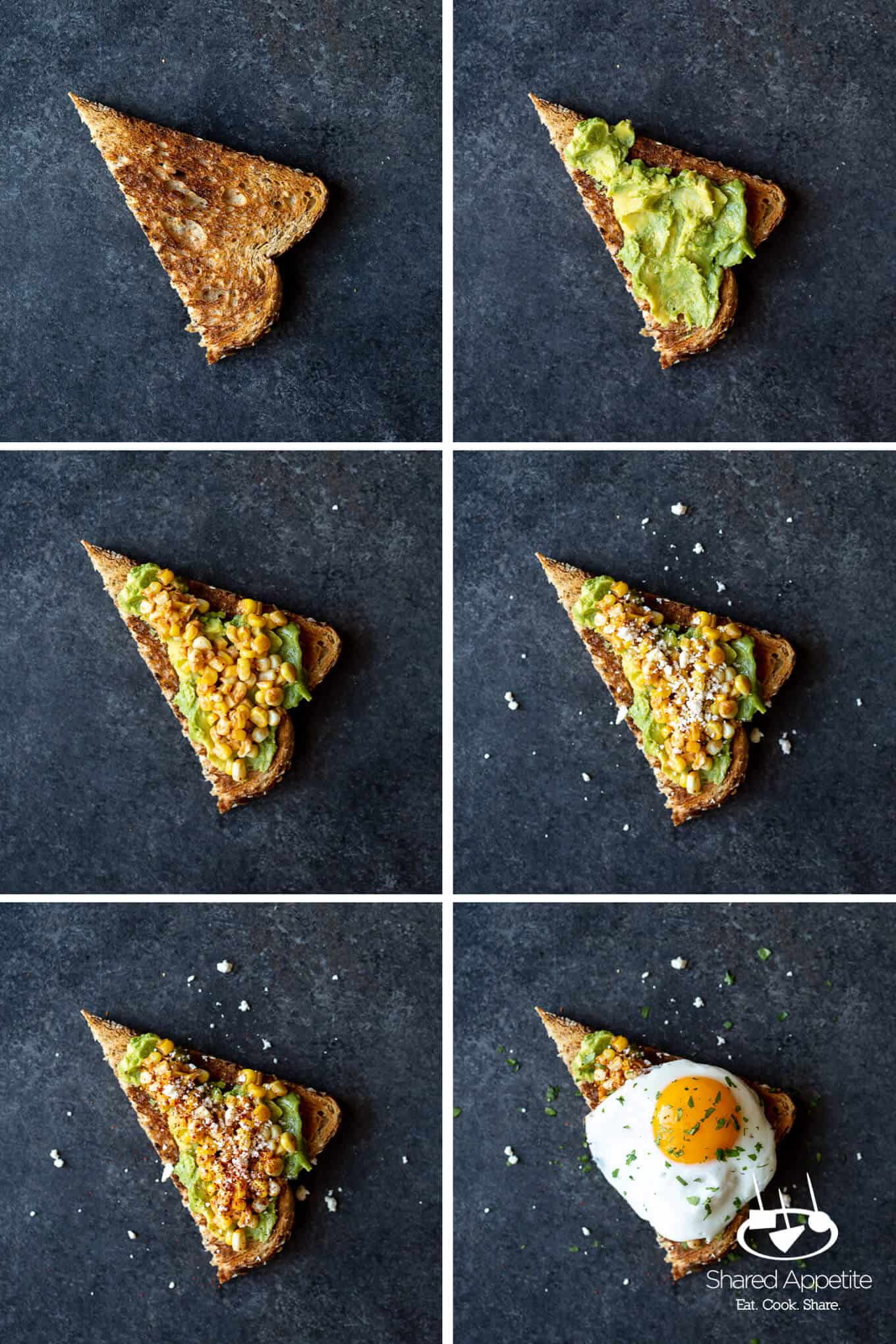 steps to making Elotes Avocado Toast with a Fried Egg | sharedappetite.com