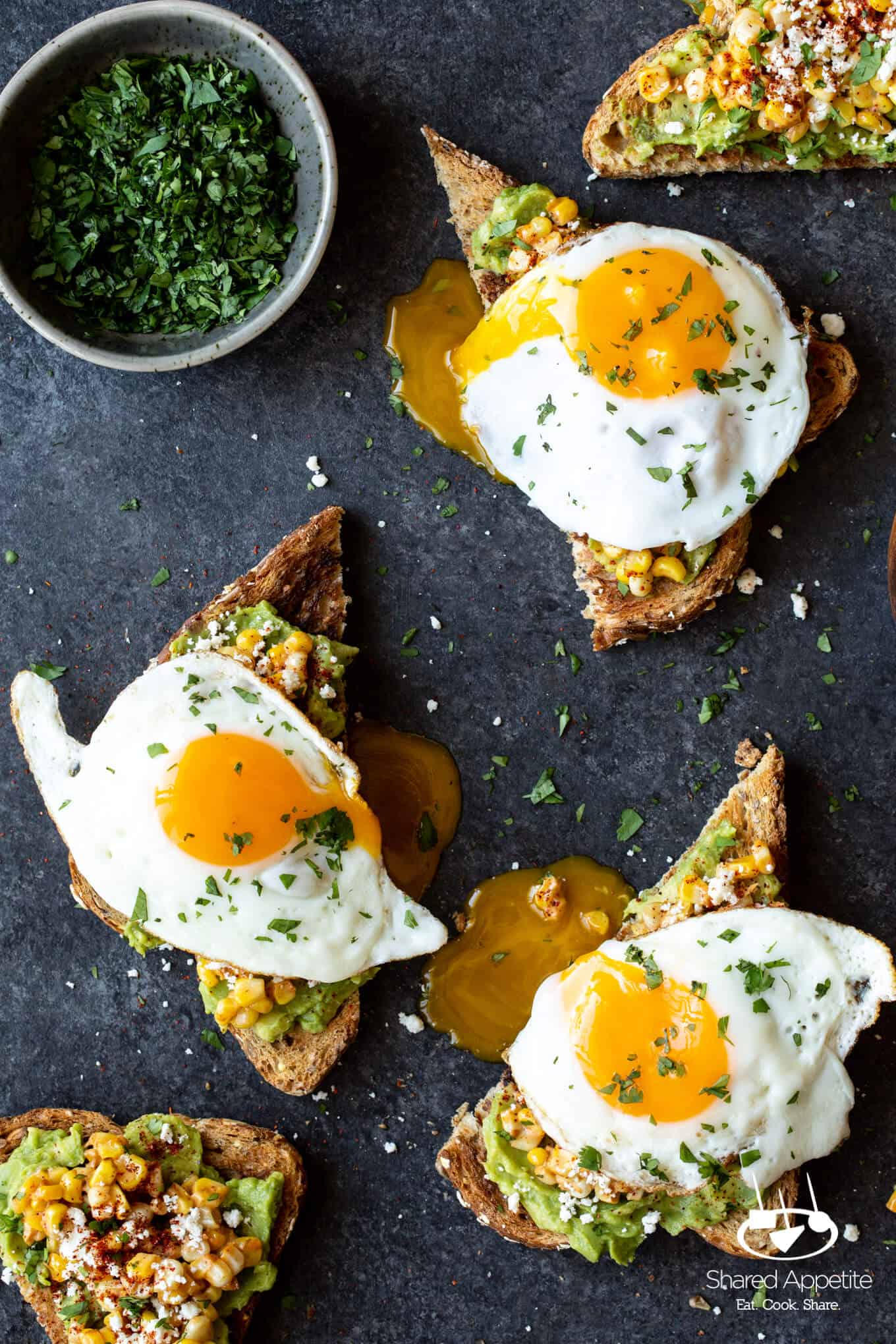 Elotes Avocado Toast with a Fried Egg | sharedappetite.com