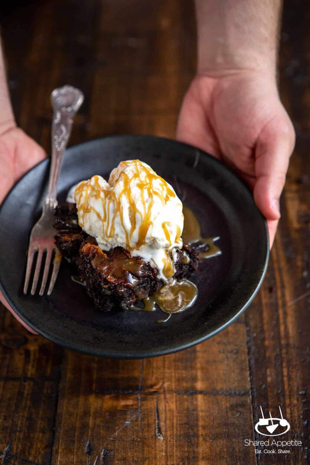 Candied Bacon Brownie Sundaes with Whiskey Caramel Sauce