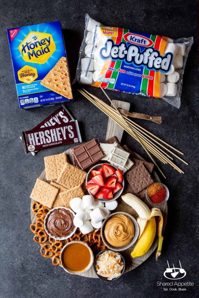 smores station for backyard camping party