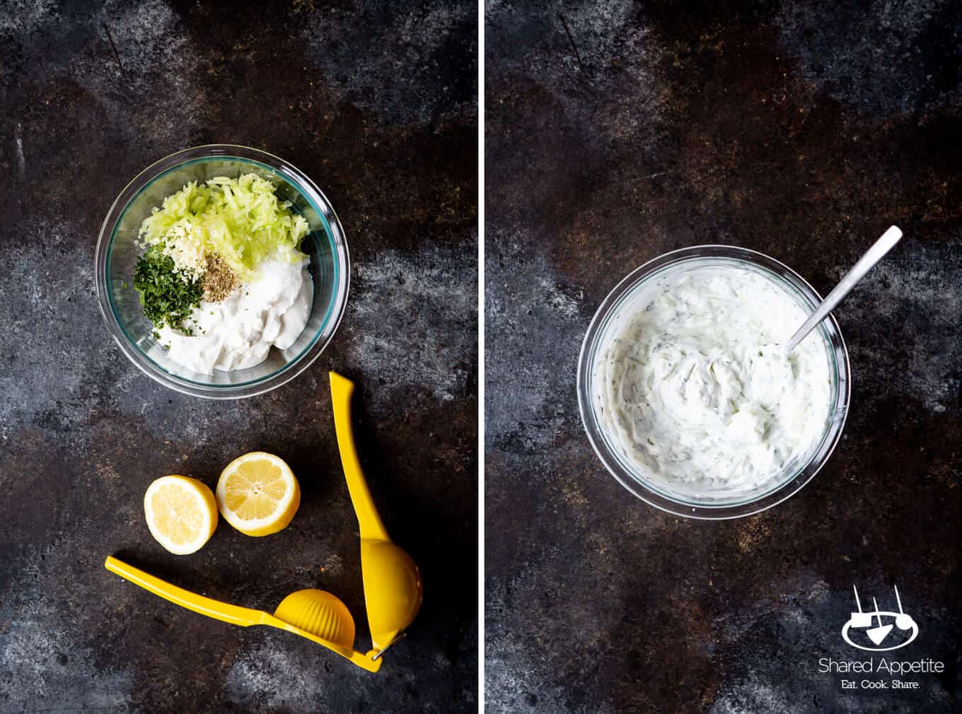 making tzatziki for Greek Lamb Tacos | sharedappetite.com