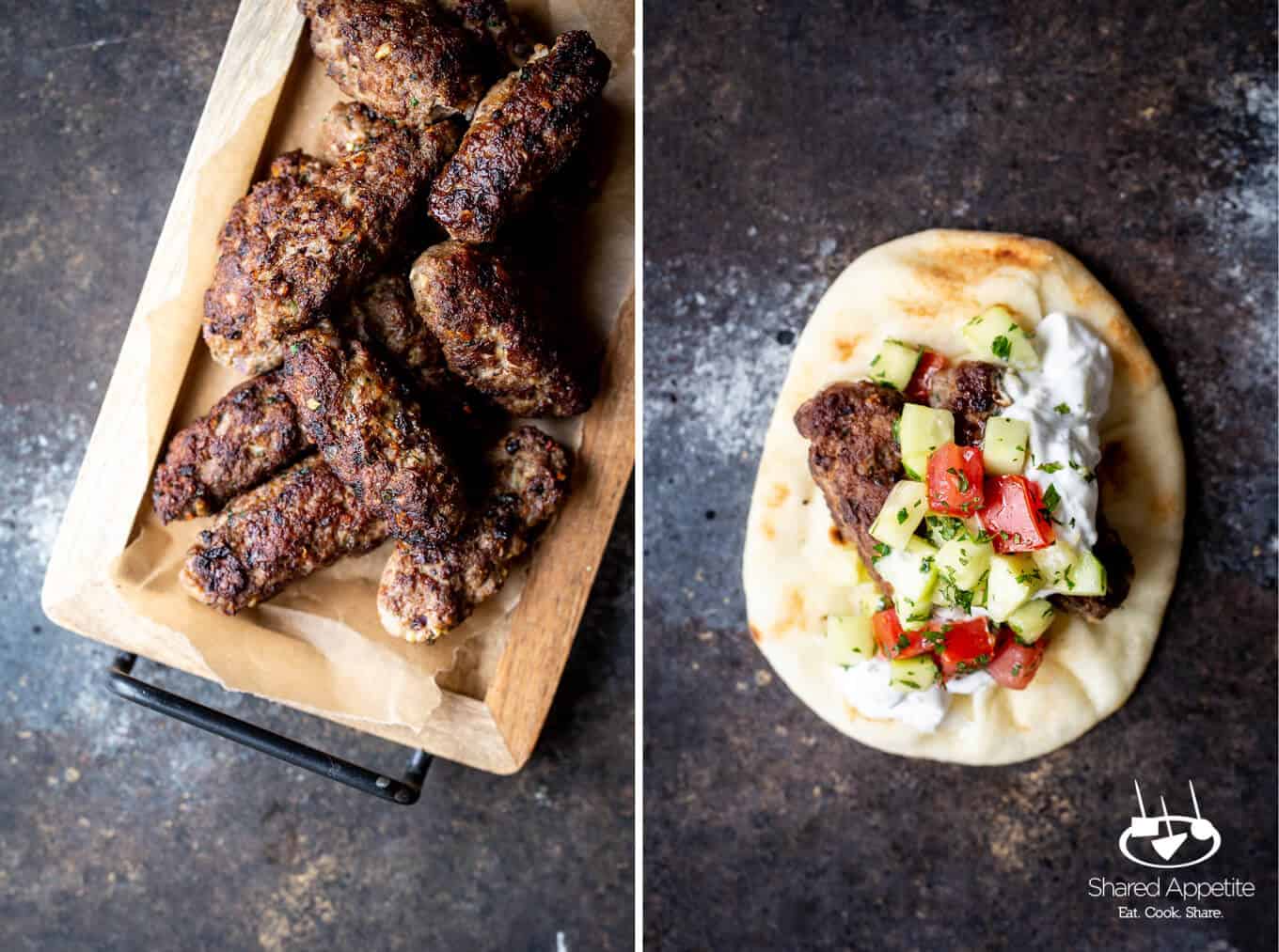 Lamb Kefta Kofta and upclose of Greek Lamb Tacos | sharedappetite.com