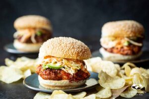 Korean Fried Chicken Sandwiches with Kimchi Slaw and Gochujang AIoli | sharedappetite.com