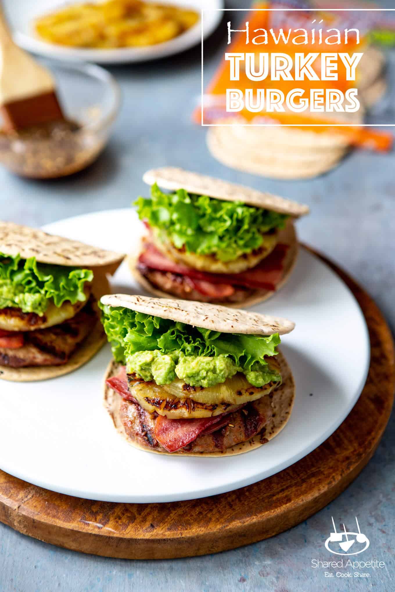 Hawaiian Turkey Burgers with Grilled Pineapple and Mashed Avocado