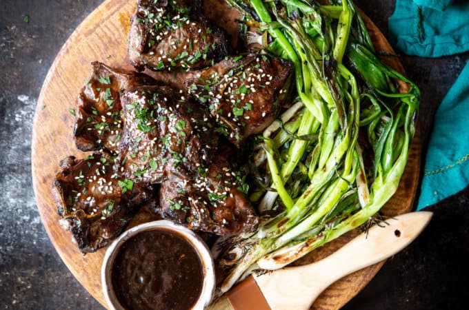 Korean Lamb Chops with Grilled Scallions | sharedappetite.com
