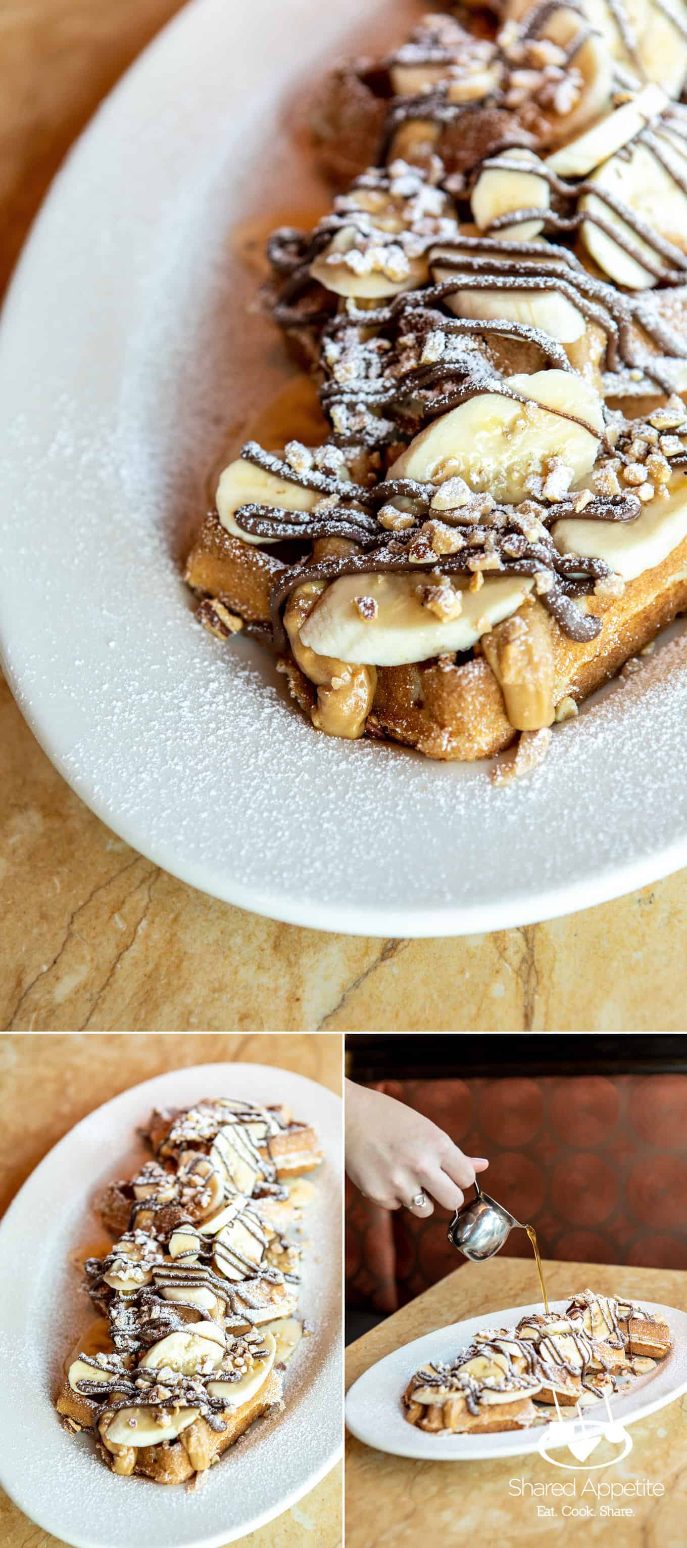 Peanut Butter Banana Nutella Waffles at The Cheesecake Factory | sharedappetite.com