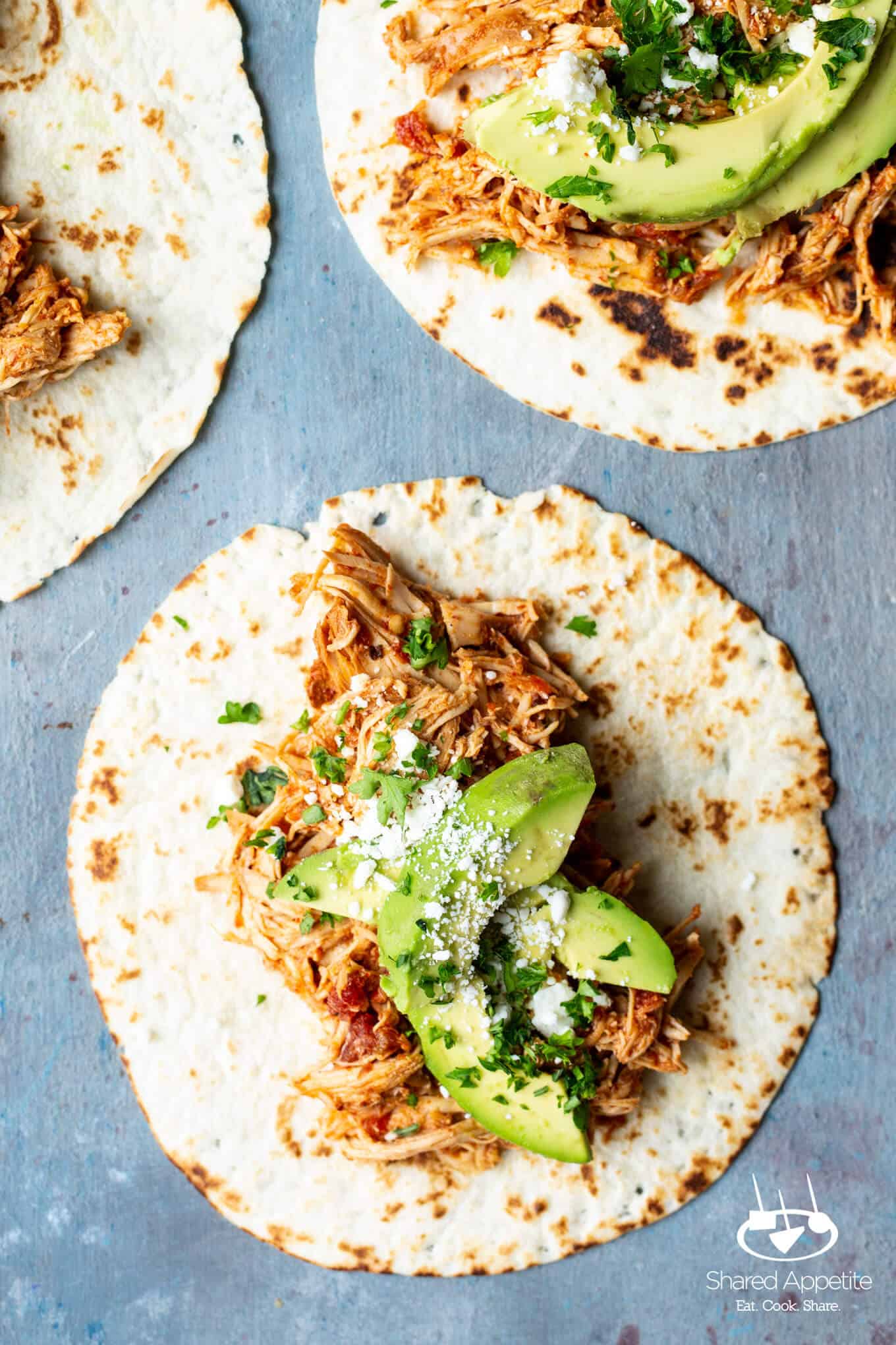 Slow Cooker Salsa Chicken Tacos | sharedappetite.com