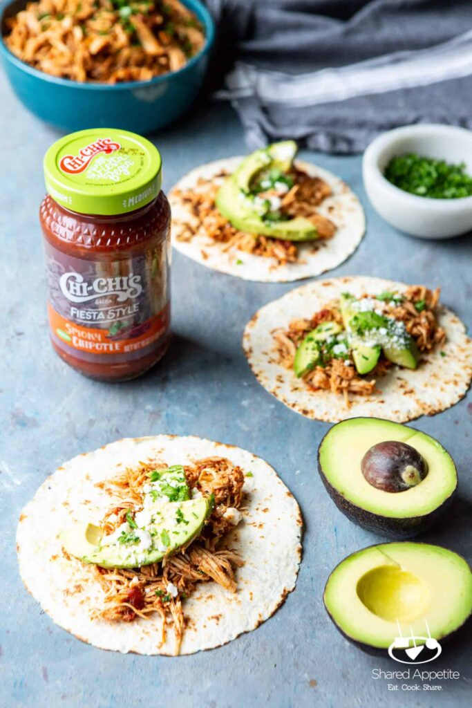 Slow Cooker Salsa Chicken Tacos - Shared Appetite