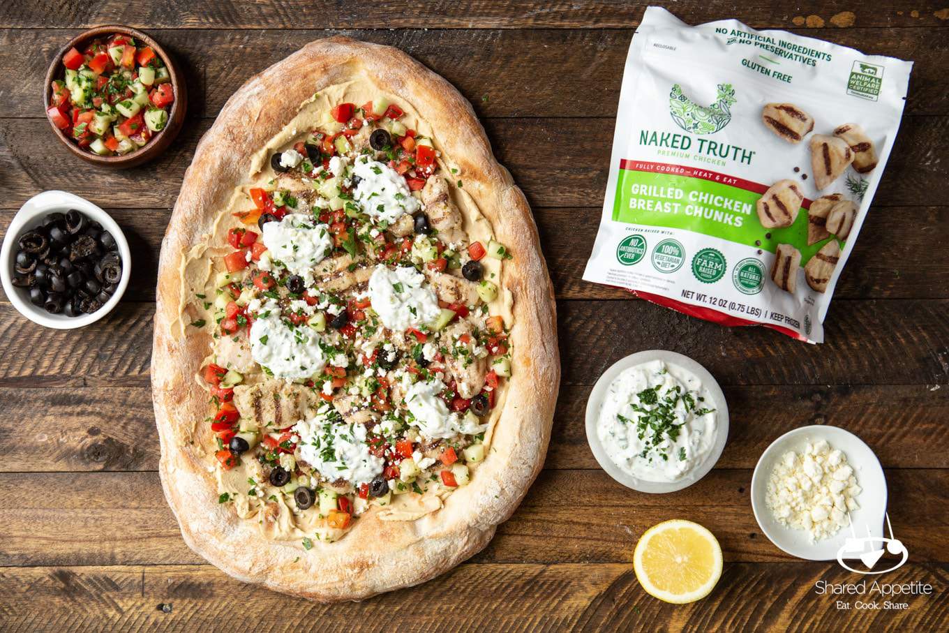 Greek Chicken Flatbread | sharedappetite.com