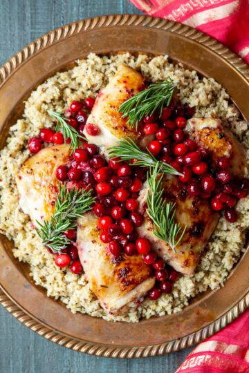 One Pan Cranberry Rosemary Chicken Thighs | sharedappetite.com