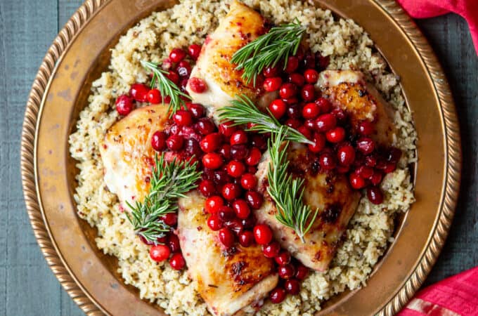 One Pan Cranberry Rosemary Chicken Thighs | sharedappetite.com