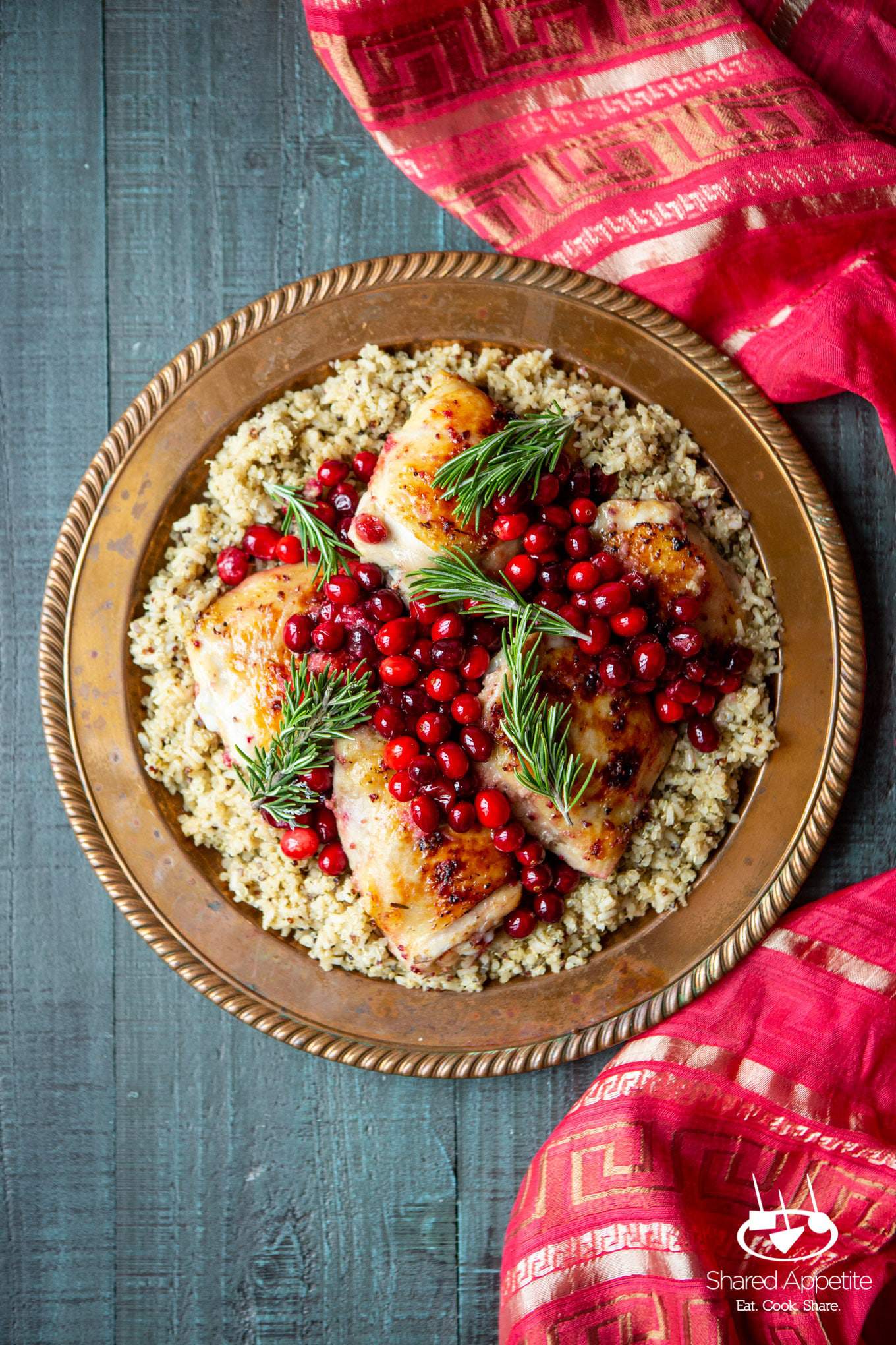 One Pan Cranberry Rosemary Chicken Thighs | sharedappetite.com