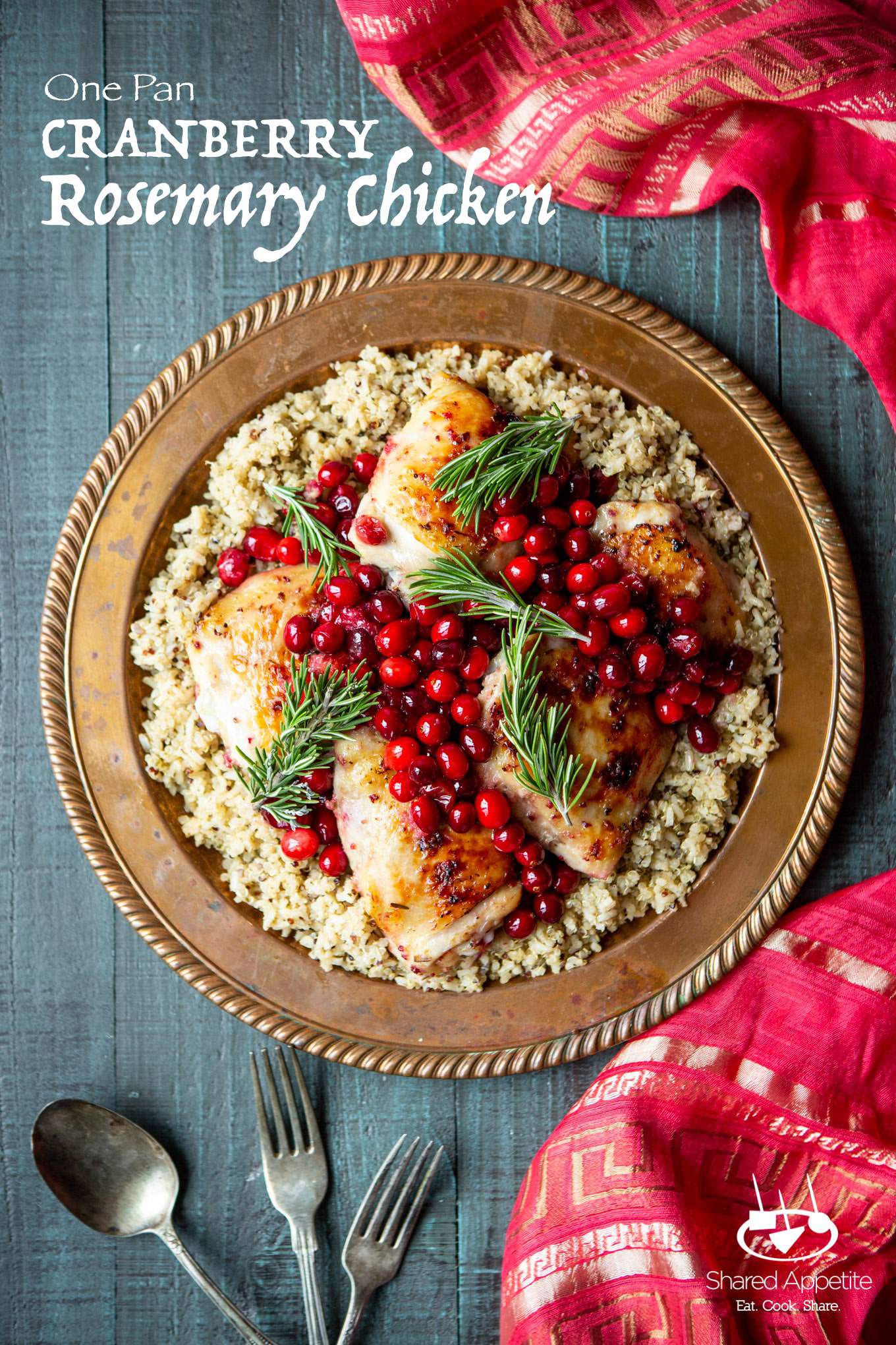 One Pan Cranberry Rosemary Chicken Thighs | sharedappetite.com