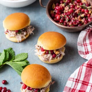 Slow Cooker Cranberry Chicken Sliders with Pickled Cranberry Walnut Salsa