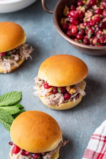 Slow Cooker Cranberry Chicken Sliders with Pickled Cranberry Walnut Salsa