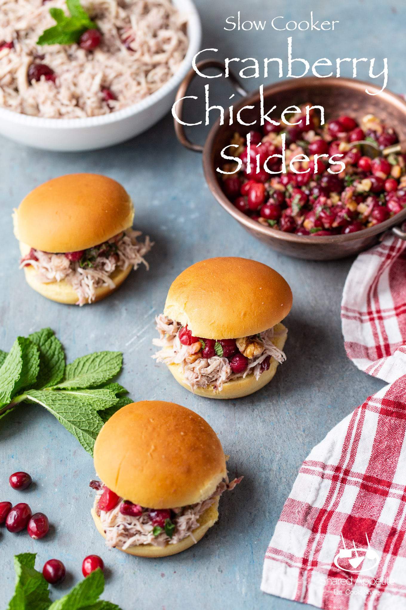 Slow Cooker Cranberry Chicken Sliders with Pickled Cranberry Walnut Salsa