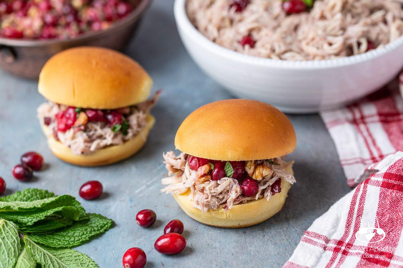 Slow Cooker Cranberry Chicken Sliders with Pickled Cranberry Walnut Salsa