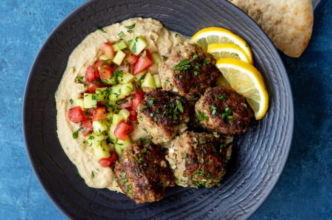 Greek Chicken Meatballs with Hummus and Israeli Salad | sharedappetite.com