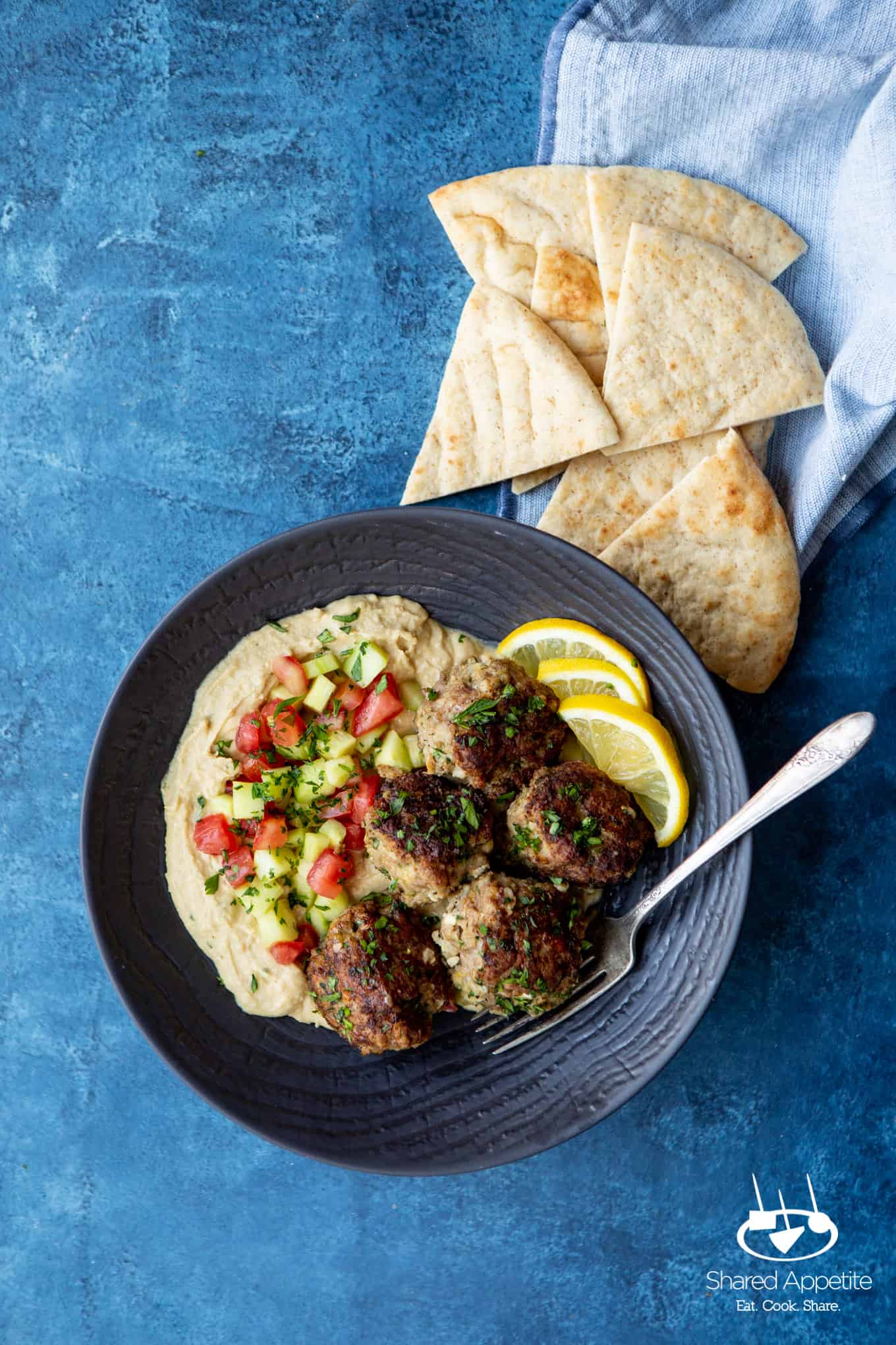 Greek Chicken Meatballs with Hummus and Israeli Salad | sharedappetite.com