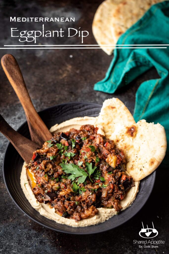 Mediterranean Eggplant Dip with Hummus and Restaurant Style Pita | sharedappetite.com