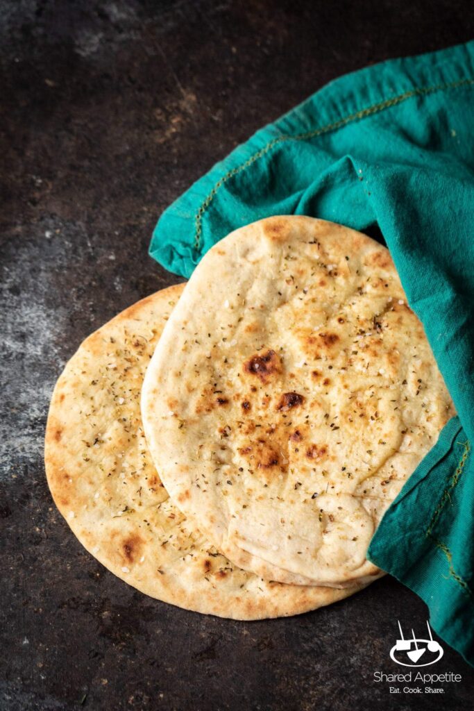 Mediterranean Eggplant Dip with Hummus and Restaurant Style Pita | sharedappetite.com