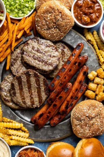 Summer BBQ Hot Dog and Burger Charcuterie Board | sharedappetite.com