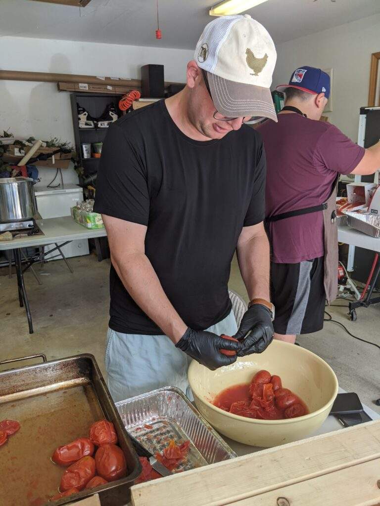 Me peeling tomatoes